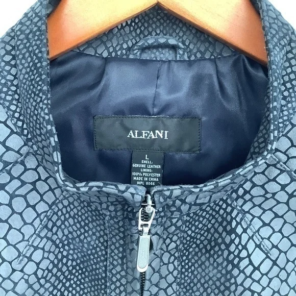 ALFANI Vintage Leather Snakeskin Print Moto Jacket Coat Size Large - Picture 2 of 8